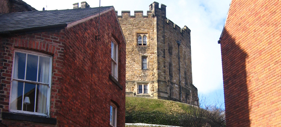 Durham Castle Keep, and later buildings on Owengate.