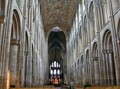 Interior view of the nave of Ely Cathedral, a contemporary of Durham Cathedral. Apart from the painted wooden ceiling at Ely, both naves are very similar.